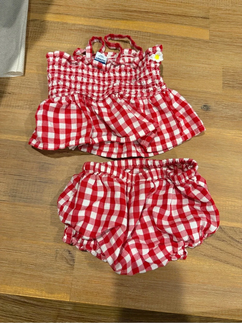 Old Navy Red and White Gingham Diaper Cover Set with Daisy Trim